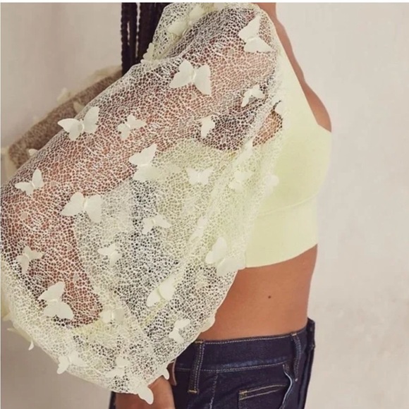 Free People butterfly sleeve ribbed crop top - Picture 3 of 11